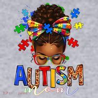 Autism Mom Messy Bun Black Women Autism Awareness Puzzle Women's Sweatshirt thumb 2