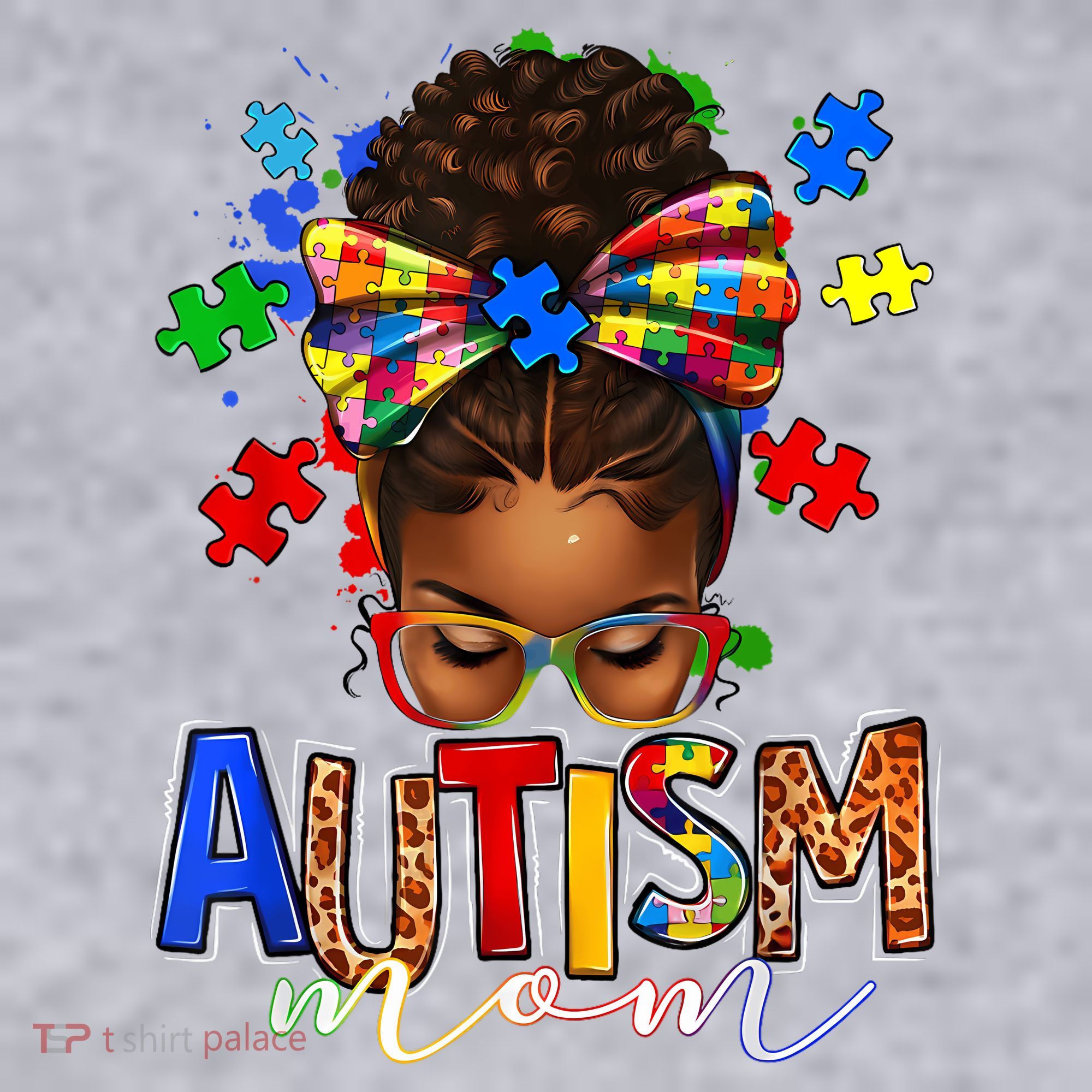 Autism Mom Messy Bun Black Women Autism Awareness Puzzle Women's Sweatshirt