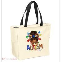 Autism Mom Messy Bun Black Women Autism Awareness Puzzle Tote Bag thumb 2