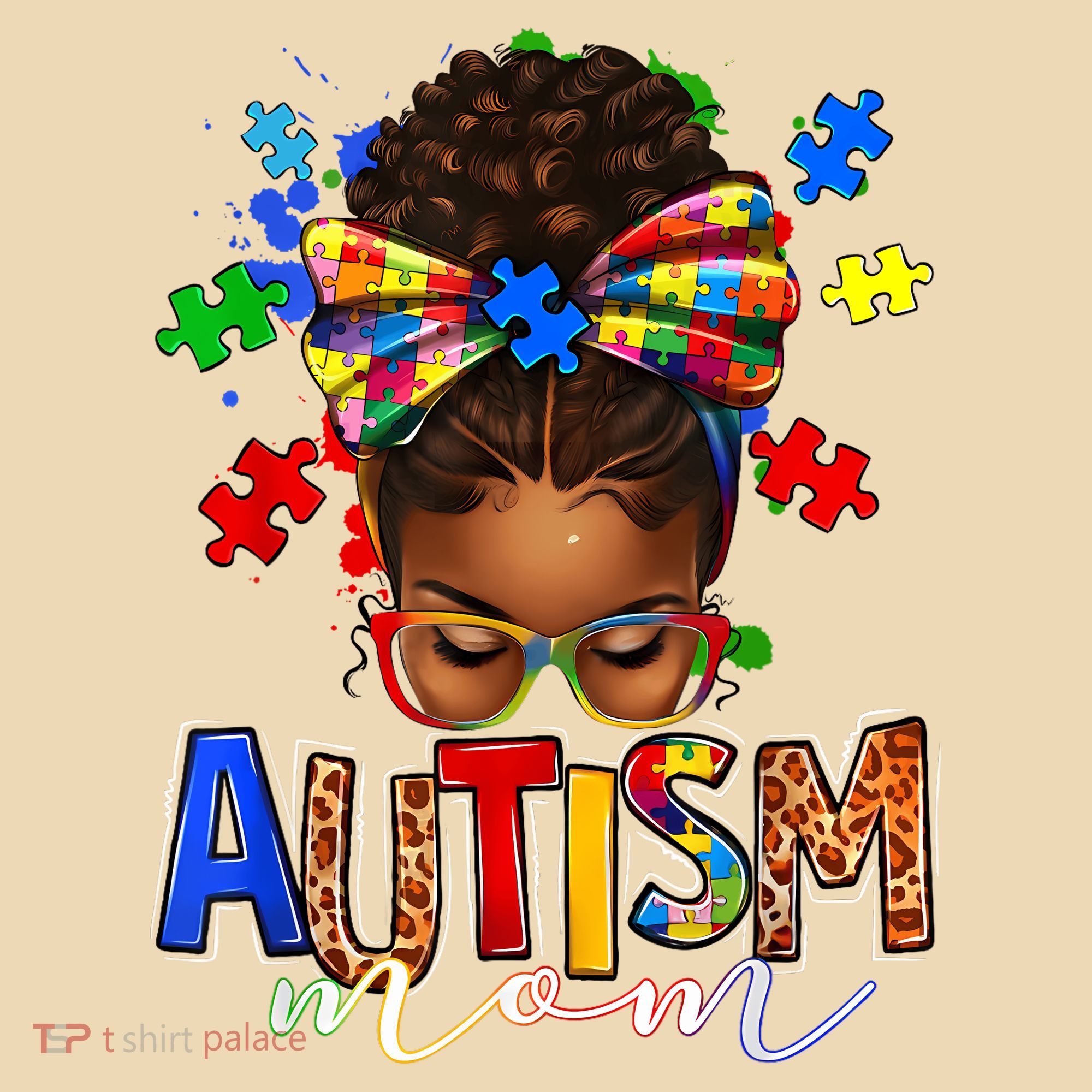 Autism Mom Messy Bun Black Women Autism Awareness Puzzle Tote Bag