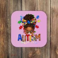 Autism Mom Messy Bun Black Women Autism Awareness Puzzle Coaster thumb 0