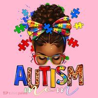 Autism Mom Messy Bun Black Women Autism Awareness Puzzle Coaster thumb 2