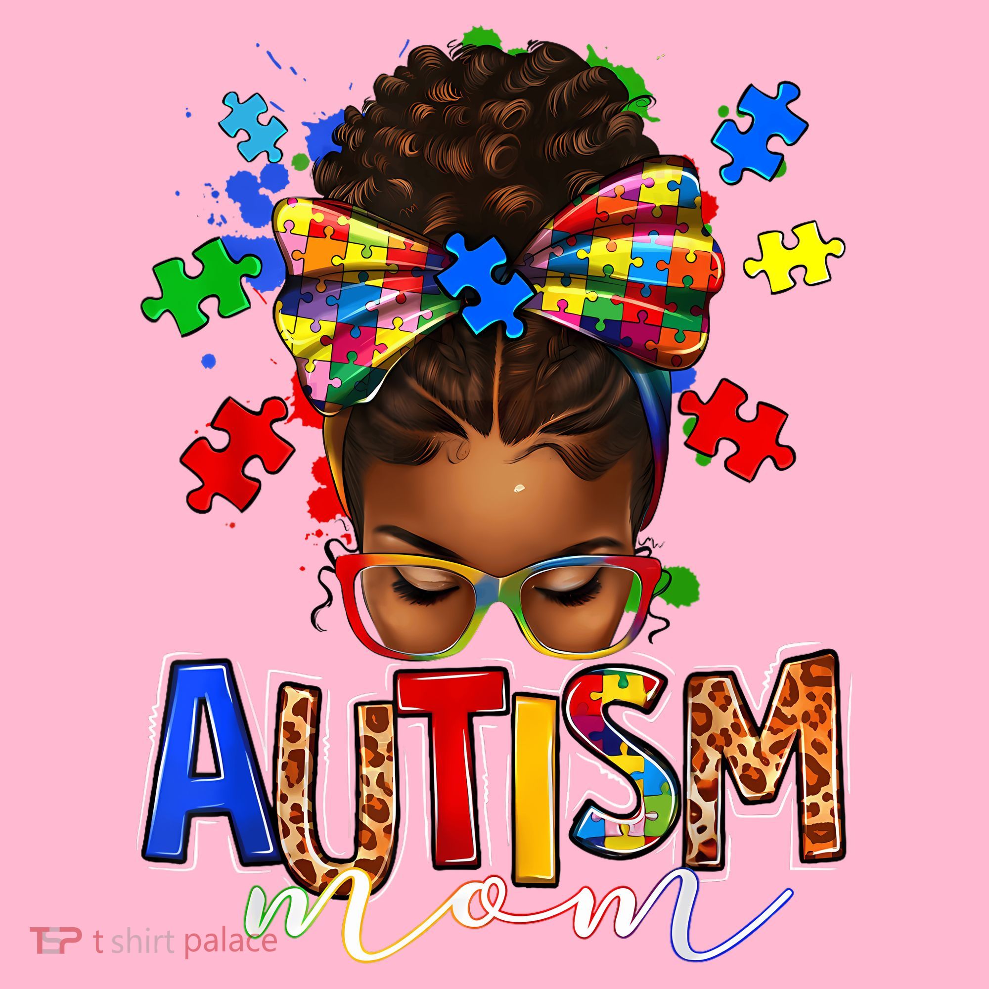 Autism Mom Messy Bun Black Women Autism Awareness Puzzle Coaster