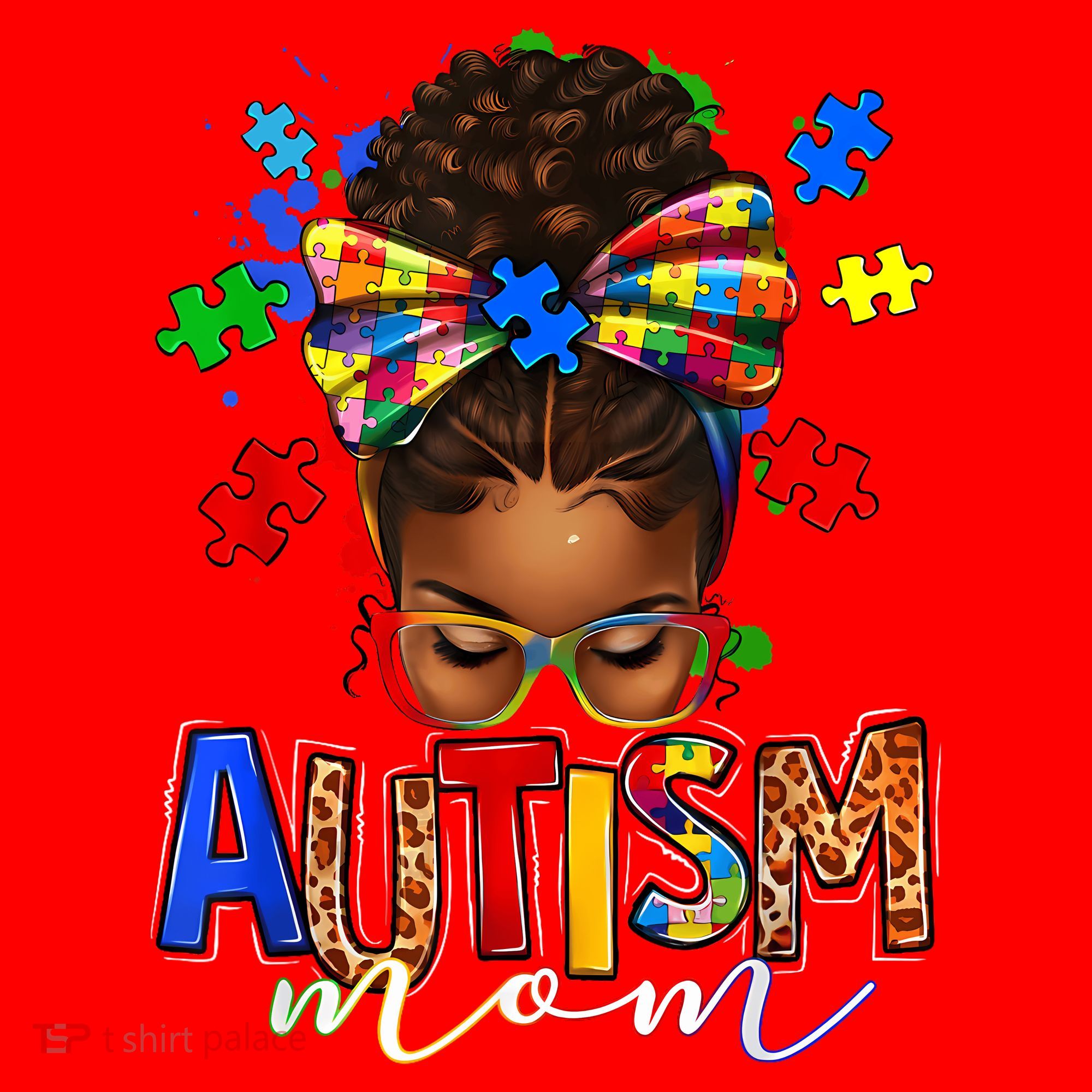 Autism Mom Messy Bun Black Women Autism Awareness Puzzle Santa Hat