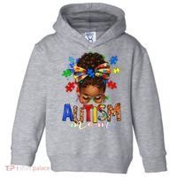 Autism Mom Messy Bun Black Women Autism Awareness Puzzle Toddler Hoodie thumb 0