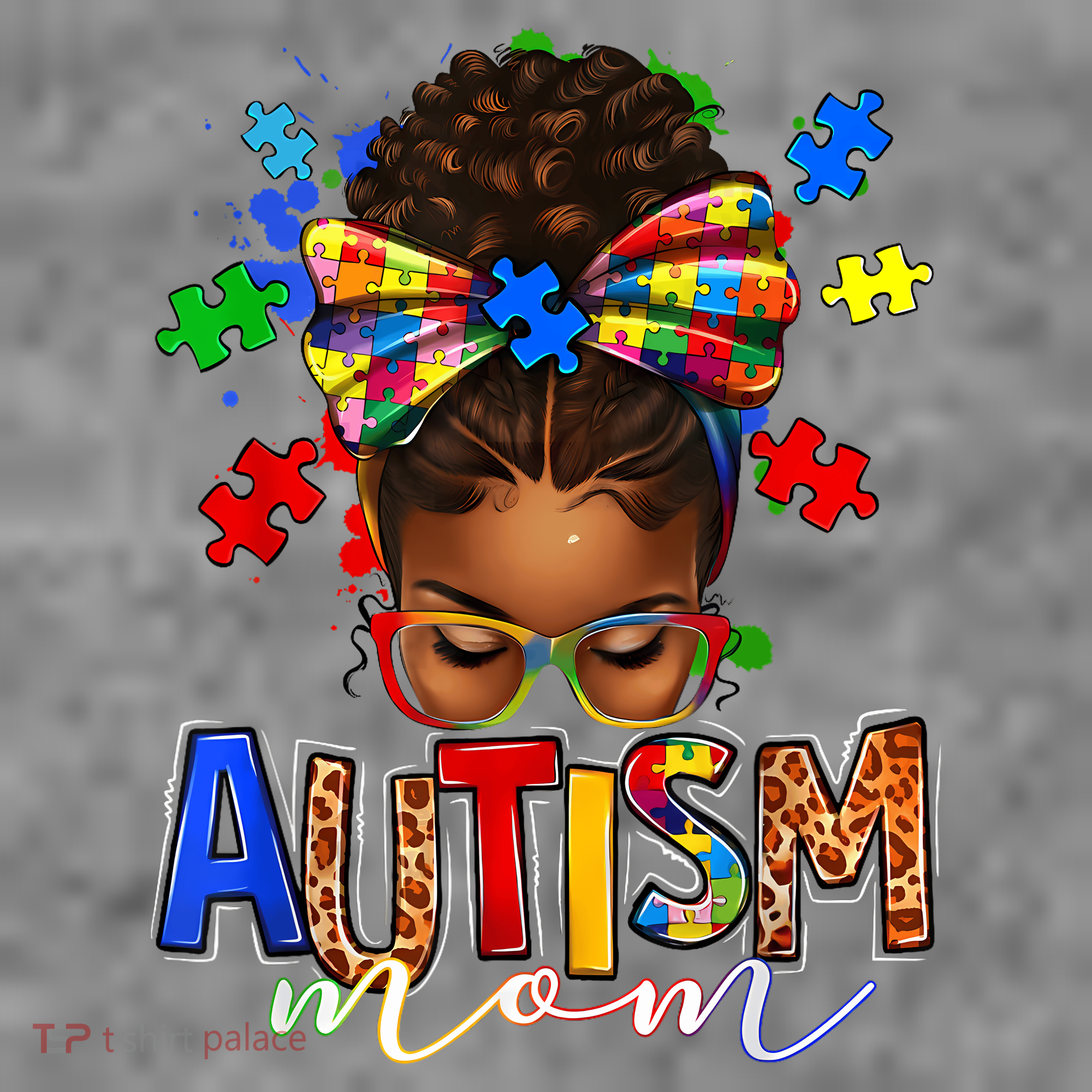Autism Mom Messy Bun Black Women Autism Awareness Puzzle Toddler Hoodie