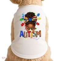 Autism Mom Messy Bun Black Women Autism Awareness Puzzle Doggie Tank thumb 0