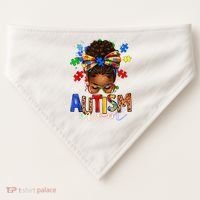Autism Mom Messy Bun Black Women Autism Awareness Puzzle USA-Made Doggie Bandana thumb 0