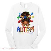 Autism Mom Messy Bun Black Women Autism Awareness Puzzle Long Sleeve Shirt thumb 0