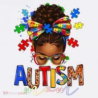 Autism Mom Messy Bun Black Women Autism Awareness Puzzle Apron thumb 3