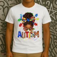 Autism Mom Messy Bun Black Women Autism Awareness Puzzle T-Shirt thumb 3