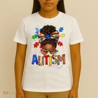 Autism Mom Messy Bun Black Women Autism Awareness Puzzle T-Shirt thumb 4