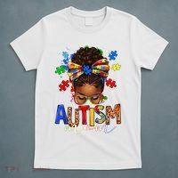 Autism Mom Messy Bun Black Women Autism Awareness Puzzle T-Shirt thumb 5