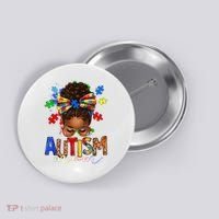 Autism Mom Messy Bun Black Women Autism Awareness Puzzle Button thumb 0