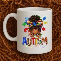 Autism Mom Messy Bun Black Women Autism Awareness Puzzle Coffee Mug thumb 2
