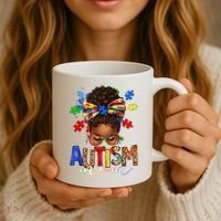 Autism Mom Messy Bun Black Women Autism Awareness Puzzle Coffee Mug thumb 3