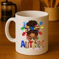 Autism Mom Messy Bun Black Women Autism Awareness Puzzle Coffee Mug thumb 4