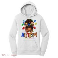 Autism Mom Messy Bun Black Women Autism Awareness Puzzle Women's Hoodie thumb 0