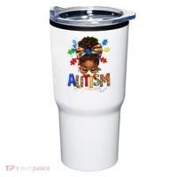 Autism Mom Messy Bun Black Women Autism Awareness Puzzle Tumbler thumb 0
