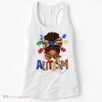 Autism Mom Messy Bun Black Women Autism Awareness Puzzle Women's Tank Top thumb 0