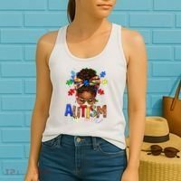 Autism Mom Messy Bun Black Women Autism Awareness Puzzle Women's Tank Top thumb 2