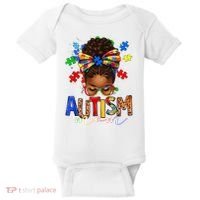 Autism Mom Messy Bun Black Women Autism Awareness Puzzle Baby Bodysuit thumb 0