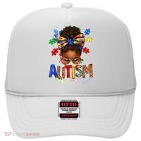 Autism Mom Messy Bun Black Women Autism Awareness Puzzle Hat thumb 0