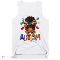 Autism Mom Messy Bun Black Women Autism Awareness Puzzle Tank Top thumb 0