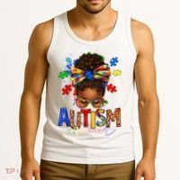 Autism Mom Messy Bun Black Women Autism Awareness Puzzle Tank Top thumb 3