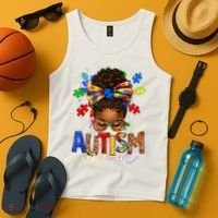 Autism Mom Messy Bun Black Women Autism Awareness Puzzle Tank Top thumb 4