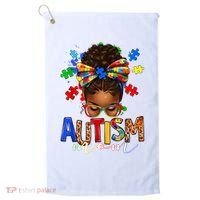 Autism Mom Messy Bun Black Women Autism Awareness Puzzle Golf Towel thumb 0