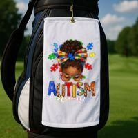 Autism Mom Messy Bun Black Women Autism Awareness Puzzle Golf Towel thumb 2