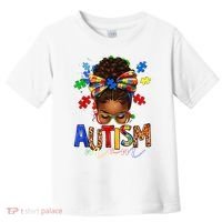 Autism Mom Messy Bun Black Women Autism Awareness Puzzle Toddler T-Shirt thumb 0
