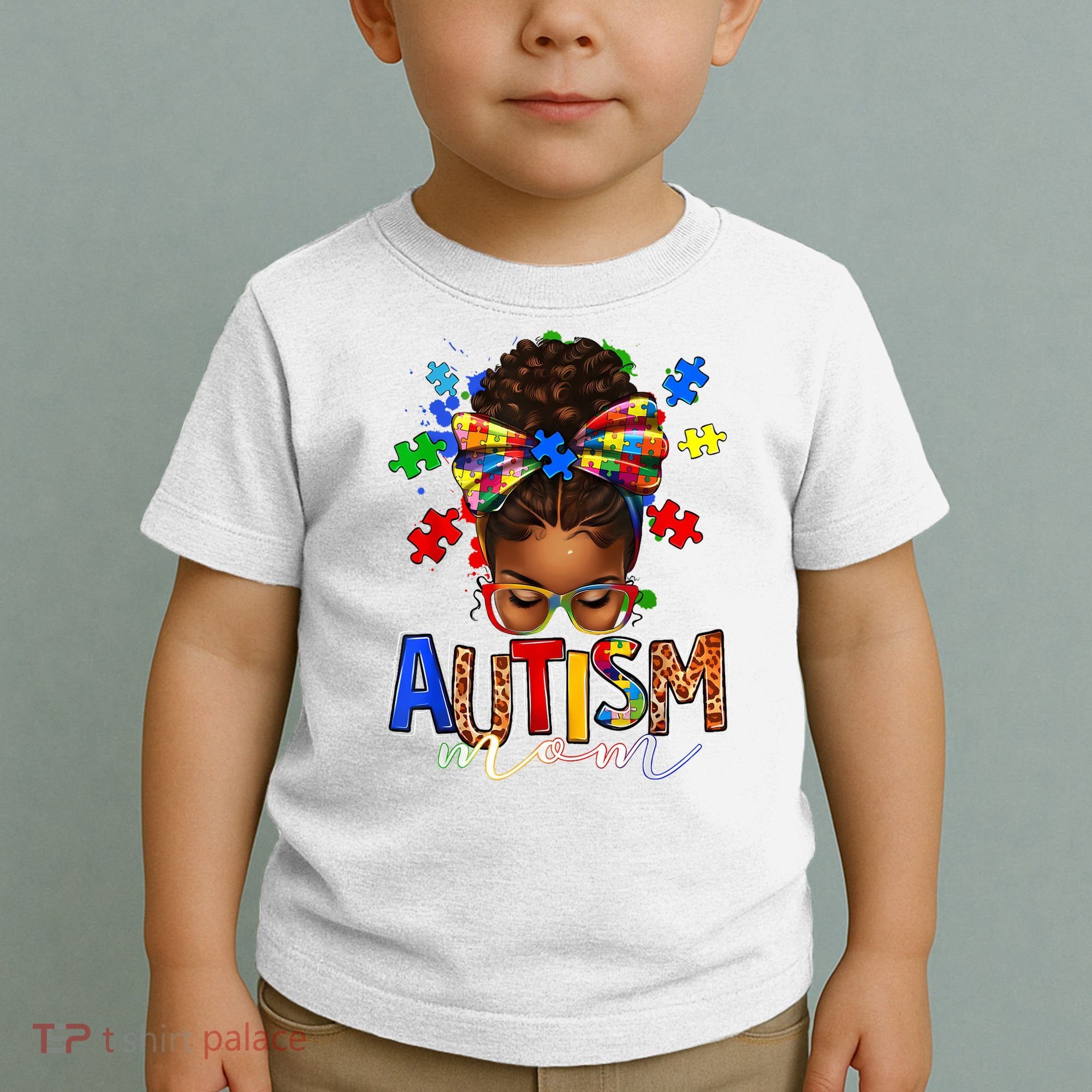 Autism Mom Messy Bun Black Women Autism Awareness Puzzle Toddler T-Shirt