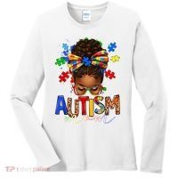 Autism Mom Messy Bun Black Women Autism Awareness Puzzle Women's Long Sleeve Shirt thumb 0