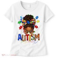 Autism Mom Messy Bun Black Women Autism Awareness Puzzle Women's T-Shirt thumb 0