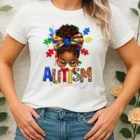 Autism Mom Messy Bun Black Women Autism Awareness Puzzle Women's T-Shirt thumb 2