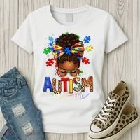 Autism Mom Messy Bun Black Women Autism Awareness Puzzle Women's T-Shirt thumb 3