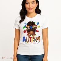 Autism Mom Messy Bun Black Women Autism Awareness Puzzle Women's T-Shirt thumb 4