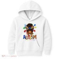 Autism Mom Messy Bun Black Women Autism Awareness Puzzle Kids Hoodie thumb 0
