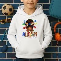 Autism Mom Messy Bun Black Women Autism Awareness Puzzle Kids Hoodie thumb 2