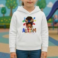 Autism Mom Messy Bun Black Women Autism Awareness Puzzle Kids Hoodie thumb 3