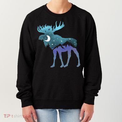 Artistic Moose Night Sky Moon And Stars Retro Graphic Cute Gift Women's Sweatshirt
