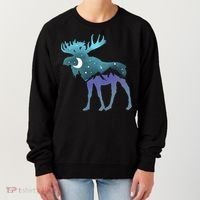 Artistic Moose Night Sky Moon And Stars Retro Graphic Cute Gift Women's Sweatshirt thumb 0