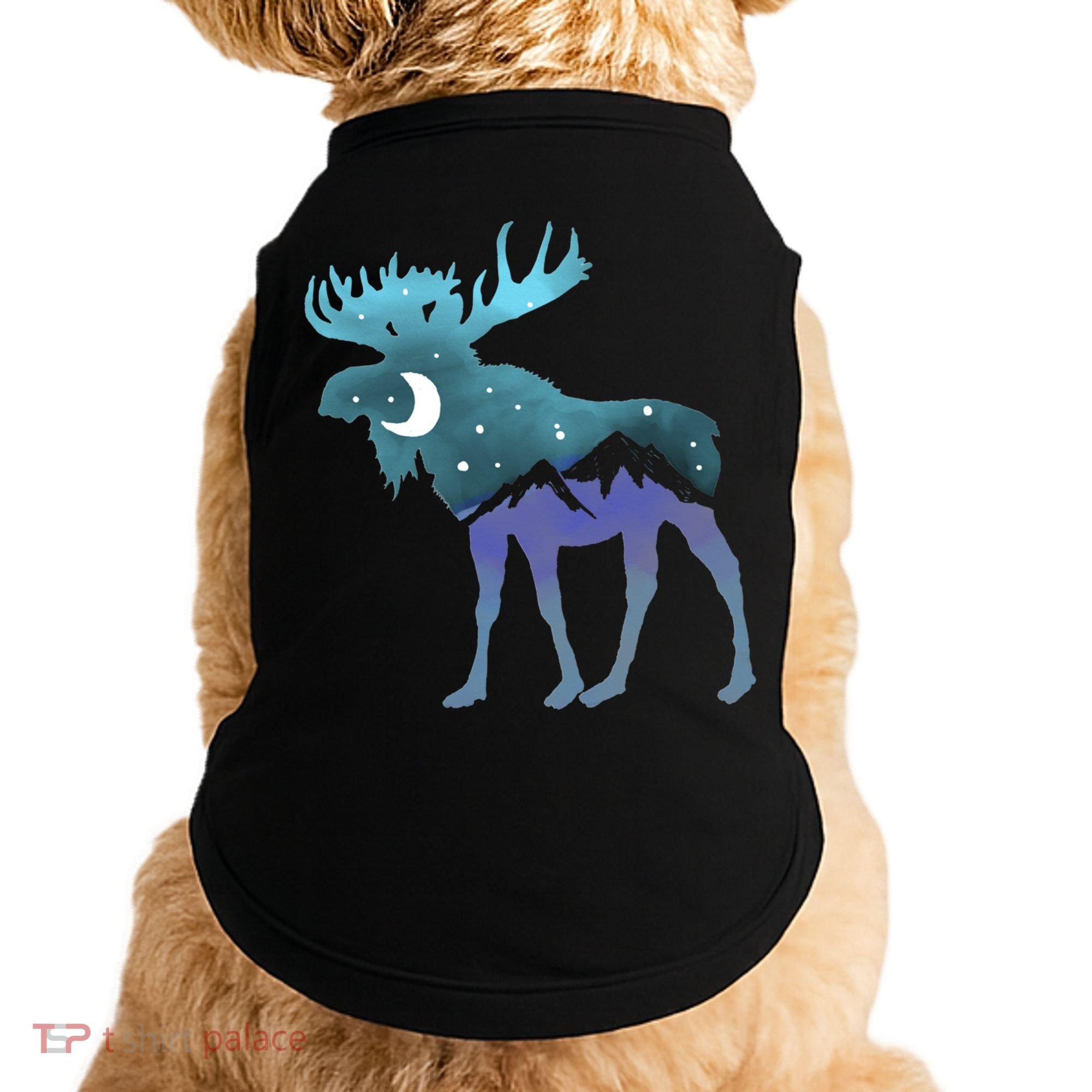 Artistic Moose Night Sky Moon And Stars Retro Graphic Cute Gift Doggie Tank
