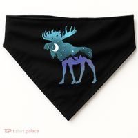 Artistic Moose Night Sky Moon And Stars Retro Graphic Cute Gift USA-Made Doggie Bandana thumb 0
