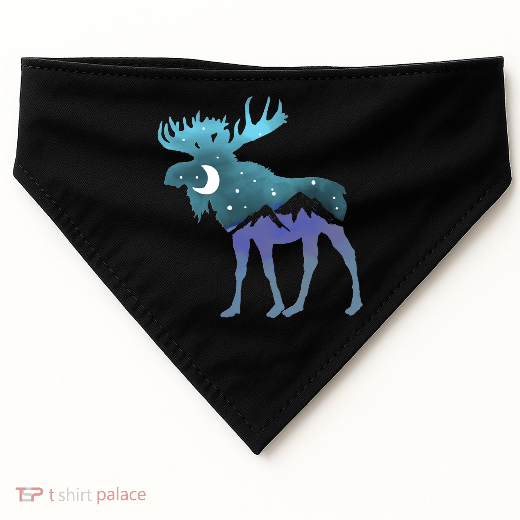 Artistic Moose Night Sky Moon And Stars Retro Graphic Cute Gift USA-Made Doggie Bandana