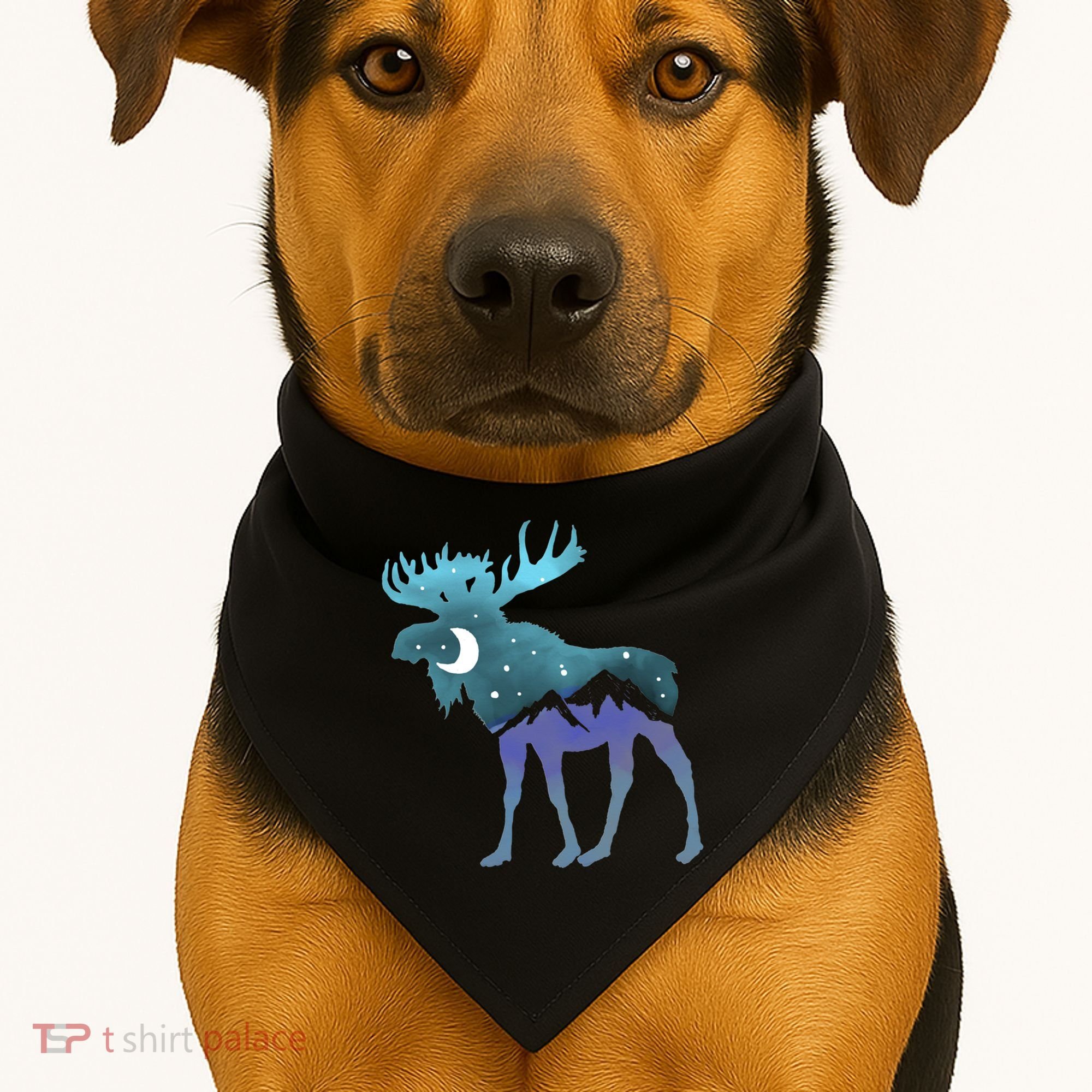 Artistic Moose Night Sky Moon And Stars Retro Graphic Cute Gift USA-Made Doggie Bandana