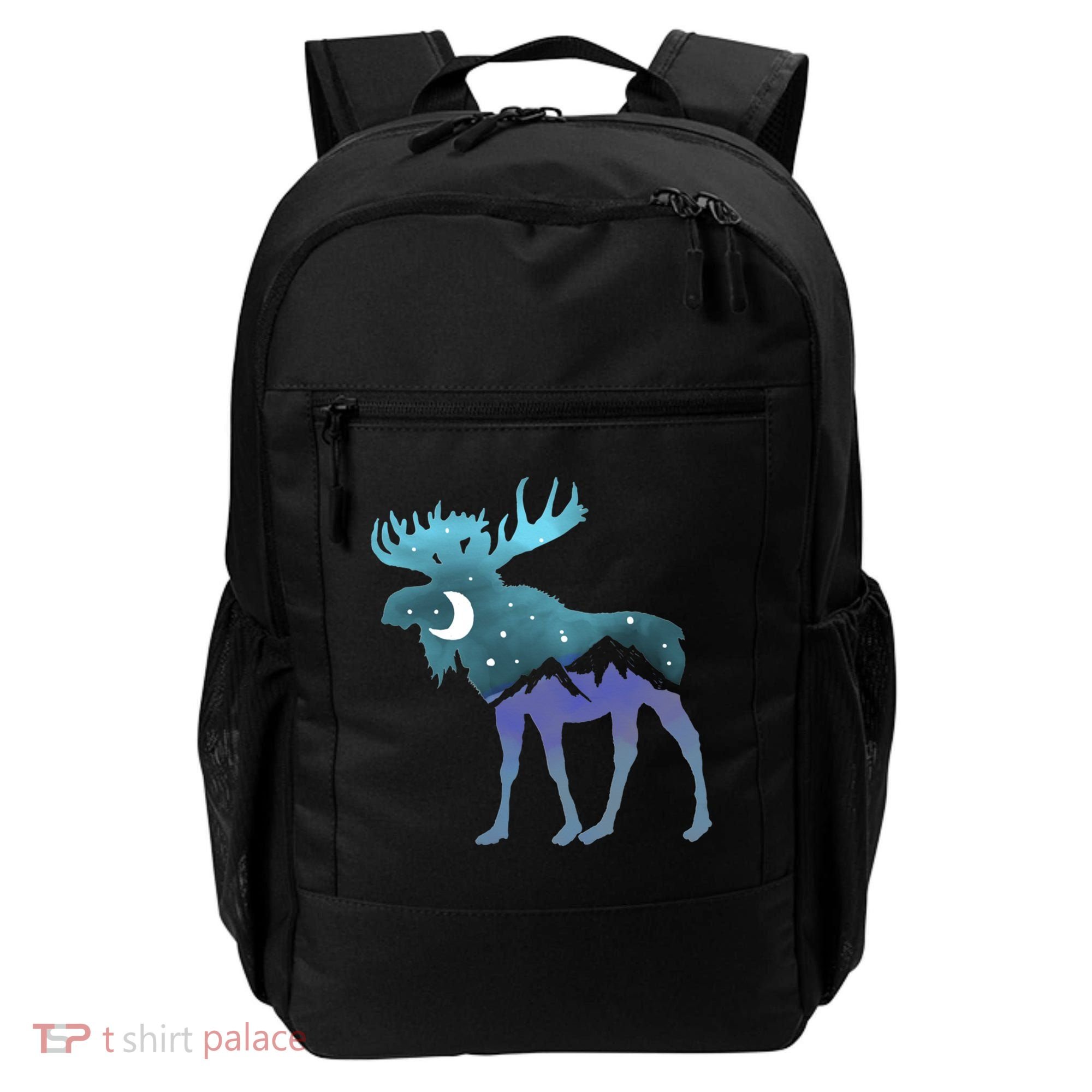 Artistic Moose Night Sky Moon And Stars Retro Graphic Cute Gift Backpack