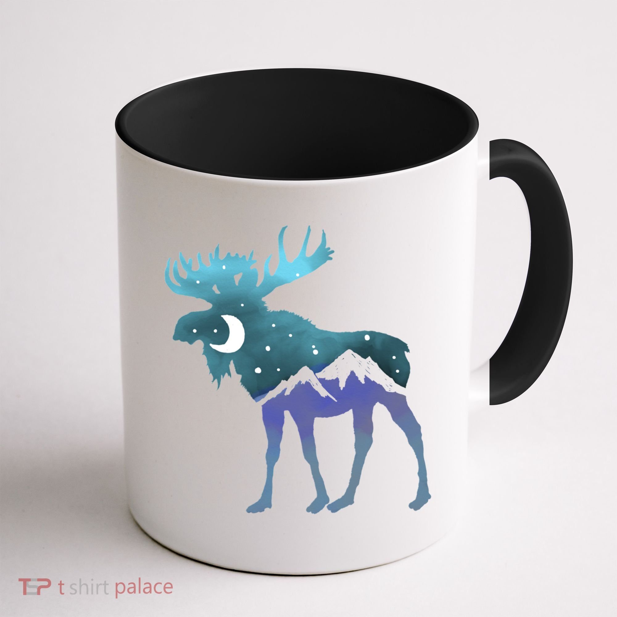 Artistic Moose Night Sky Moon And Stars Retro Graphic Cute Gift Coffee Mug